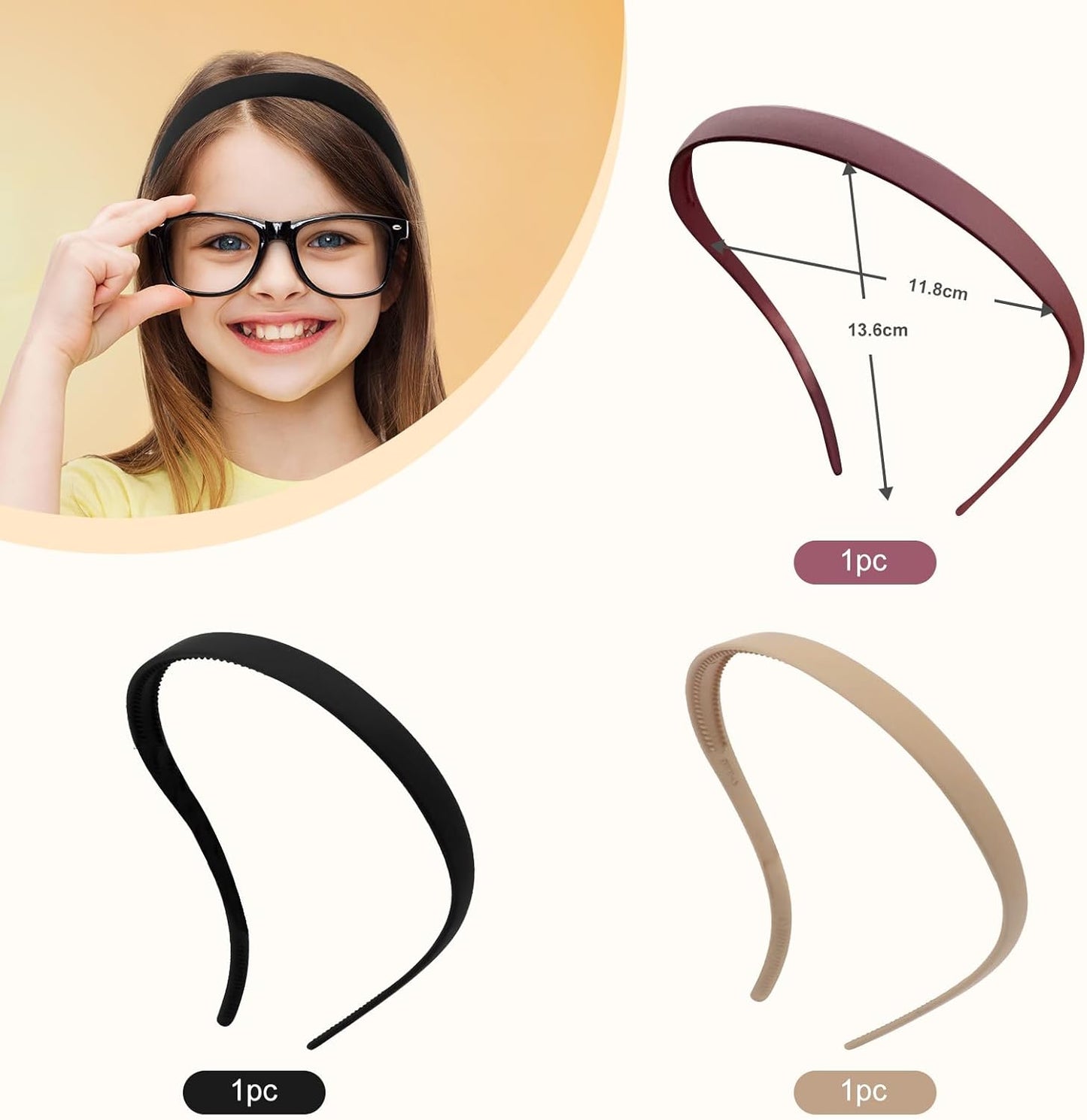 3 Pieces Zigzag Hairband with Clips, Thin Hairbands for Women, Matte Finish, Non-Slip, Ideal for Glasses and Everyday Use (Black + Wine Red + Coffee)
