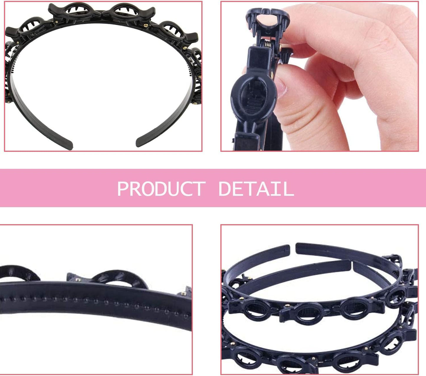 2 Pcs Clip Hairstyle Hairpins, Black - Hairpins with Clips/Korean Twist Braid - Double Bangs, Non-Slip, Double Layer for Women, Girls