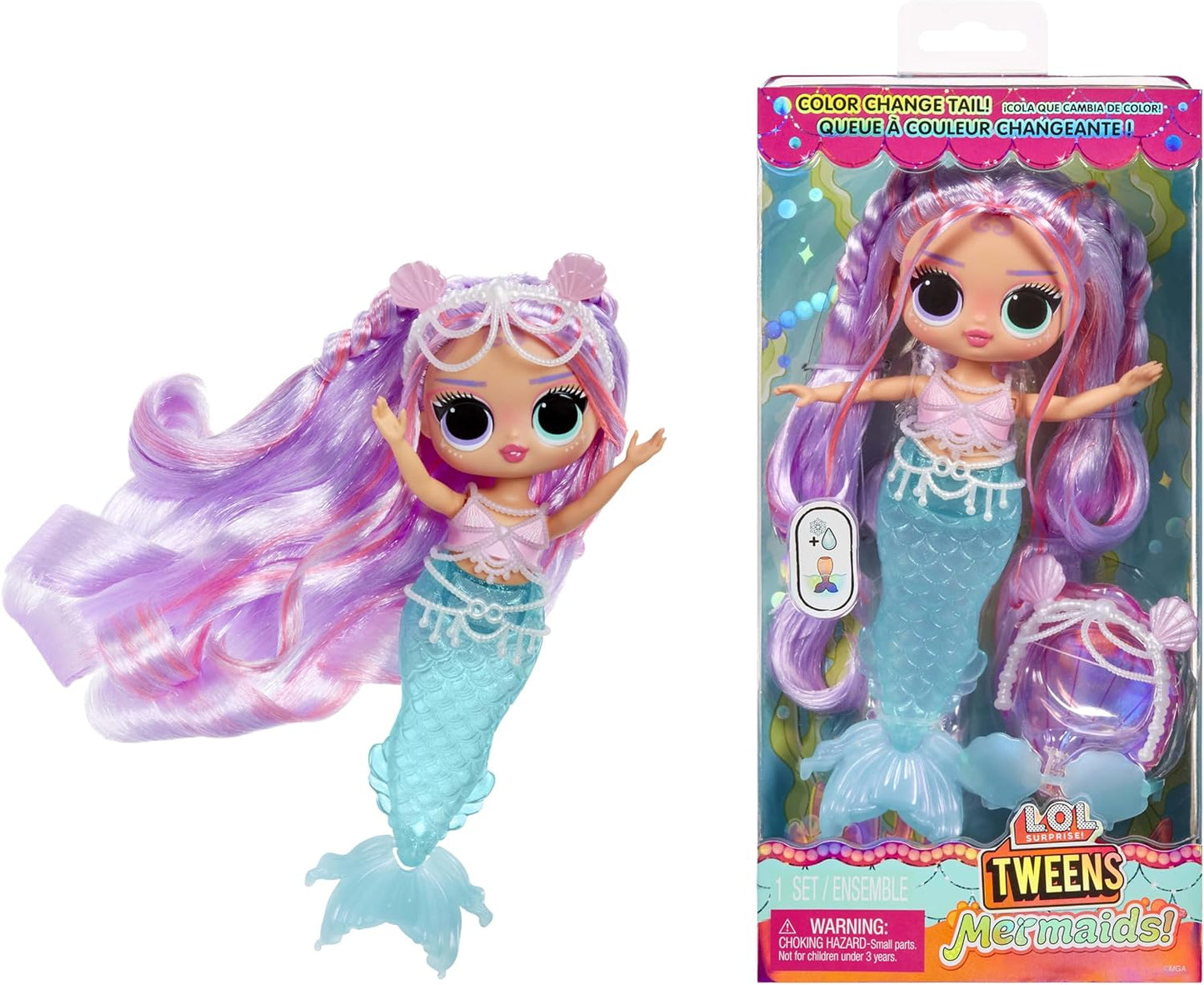 Tweens - Mermaid Lana Marine - Fashion Doll with Colour Changing Tail, Movable Fin, and Beautiful Accessories – Toys for Kids and Collectors from 4 Years Old