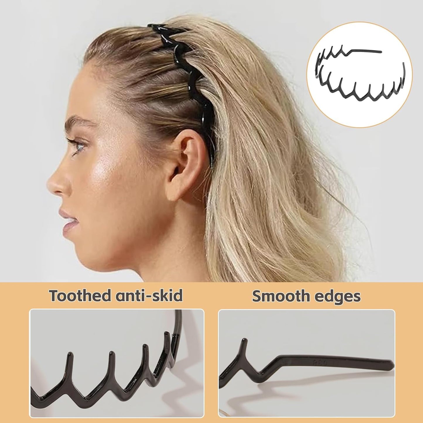 Zig Zag Headband for Women'S Hair: 2 Pack Plastic Wavy Hair Bands for Work, Sports, Wash Face - Sharks Wide Tooth Comb Hair Bands for Women Girls - Hair Bands for Fashion Men