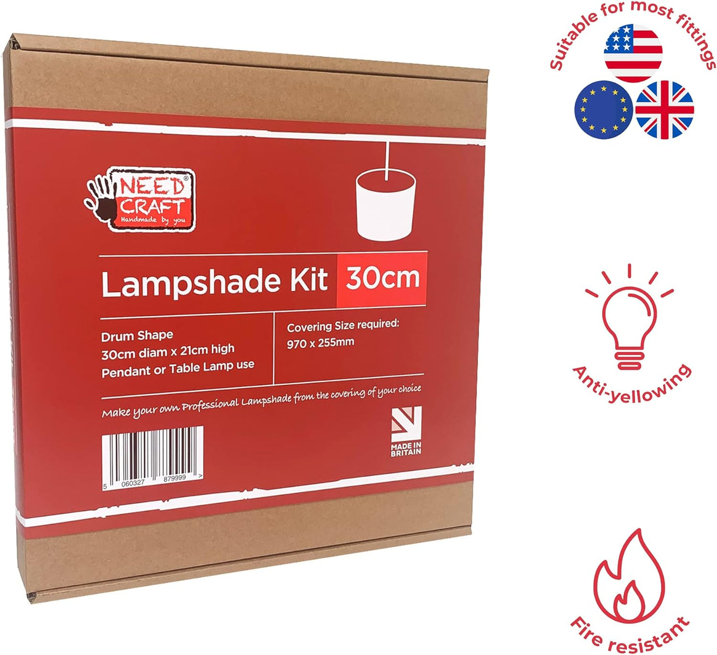 30Cm Lampshade Making Kit Use with Pendant Ceiling Lights and Table and Floor Lamp, Drum Circle Shape UK DIY Use with Fabric, Textile, Wallpaper of Choice.