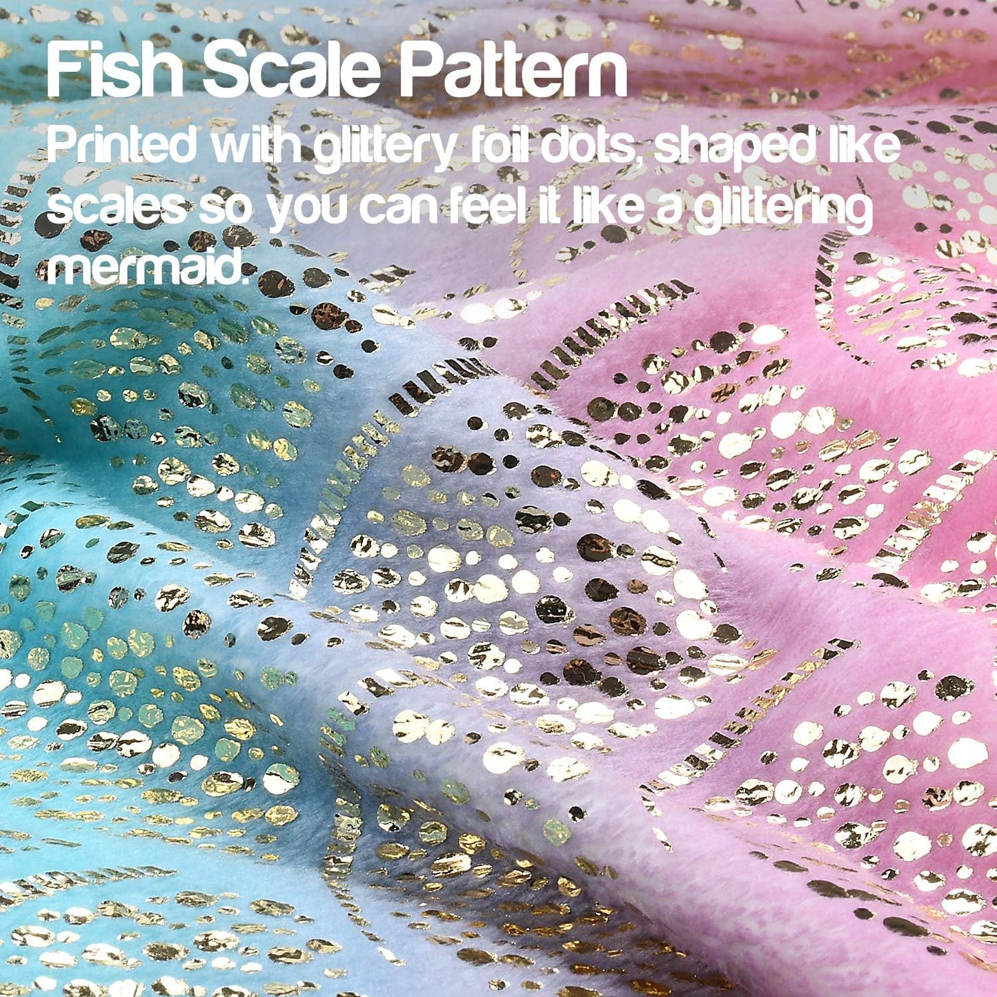 Mermaid Tail Blanket, Soft Warm Plush Fleece Sleeping Bag Snuggle Blanket for Teens 155 X 48 Cm Rainbow Ombre, Fish Scale Pattern