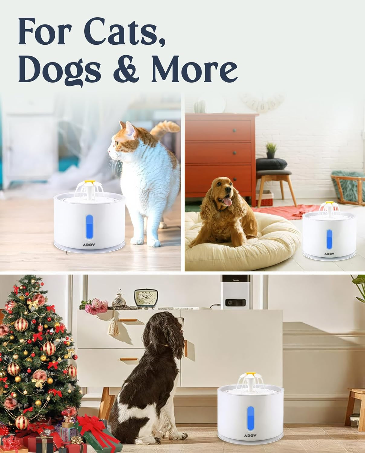 Cat Water Fountain, 2.4L Automatic Electric Flower Style Dispenser with LED Water Level Window and Replaceable Filter, Ultra Quiet Healthy and Hygienic Pet Drinking Bowl for Kitten, Dogs – Grey