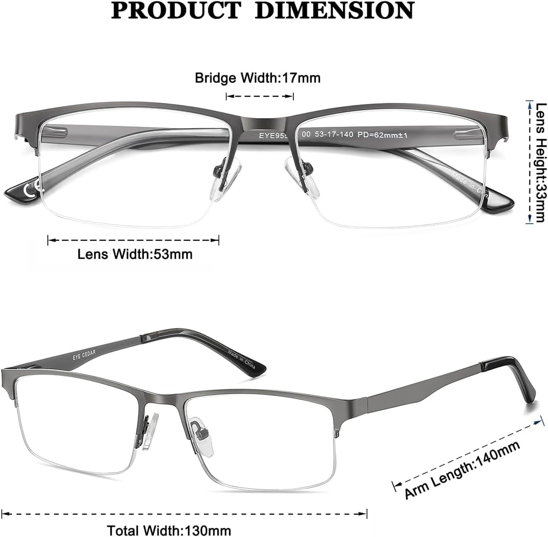 5 Pack Reading Glasses Men Metal Half Frame Spring Hinges Rectangular Style Eyeglasses Readers 1.75