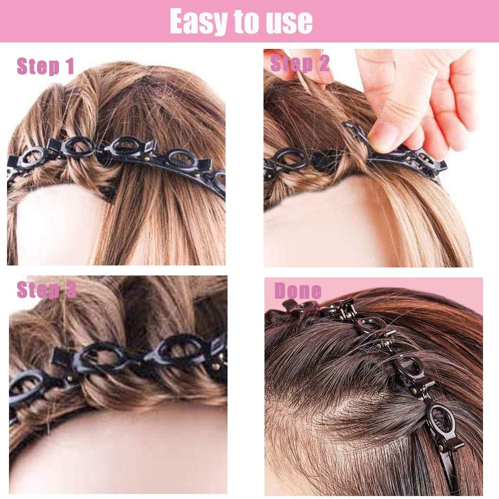 Double Bangs Hairpin, 2Pcs Hairpin Headbands, Twist and Clip Headband/Korean Braided Headband/Hairpin Hair Band/Diy Hairband Non-Slip for Women Girls
