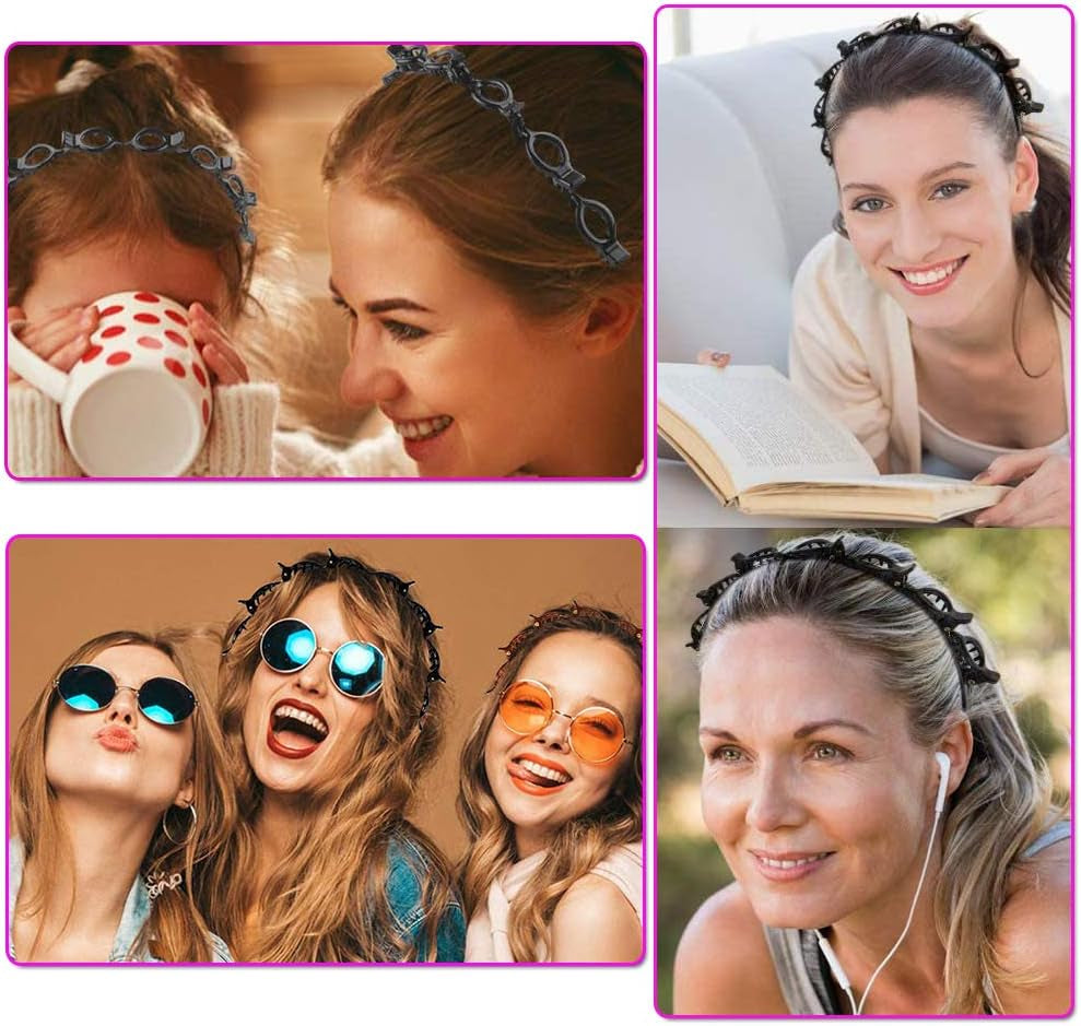 Double Bangs Hairpin, 2Pcs Hairpin Headbands, Twist and Clip Headband/Korean Braided Headband/Hairpin Hair Band/Diy Hairband Non-Slip for Women Girls