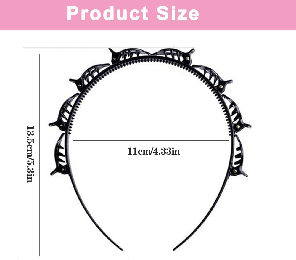 2 Pcs Clip Hairstyle Hairpins, Black - Hairpins with Clips/Korean Twist Braid - Double Bangs, Non-Slip, Double Layer for Women, Girls