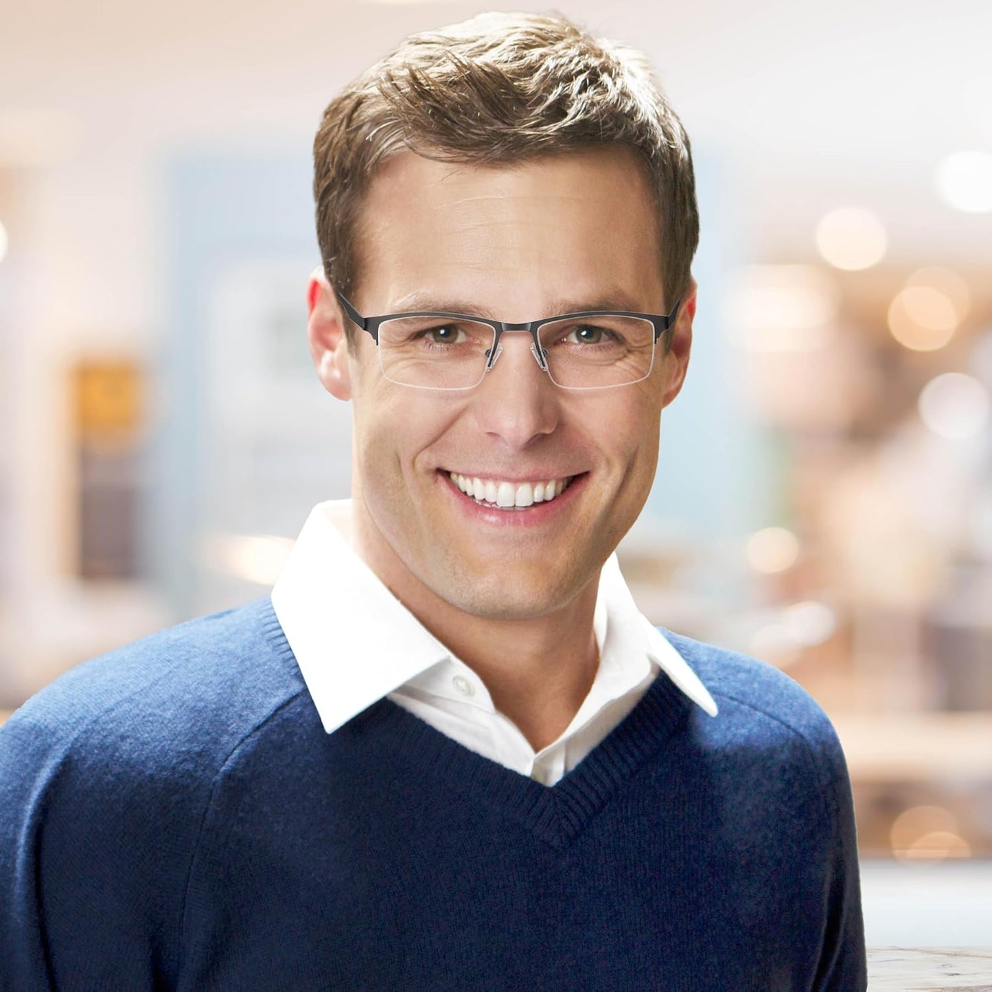 5 Pack Reading Glasses Men Metal Half Frame Spring Hinges Rectangular Style Eyeglasses Readers 1.75