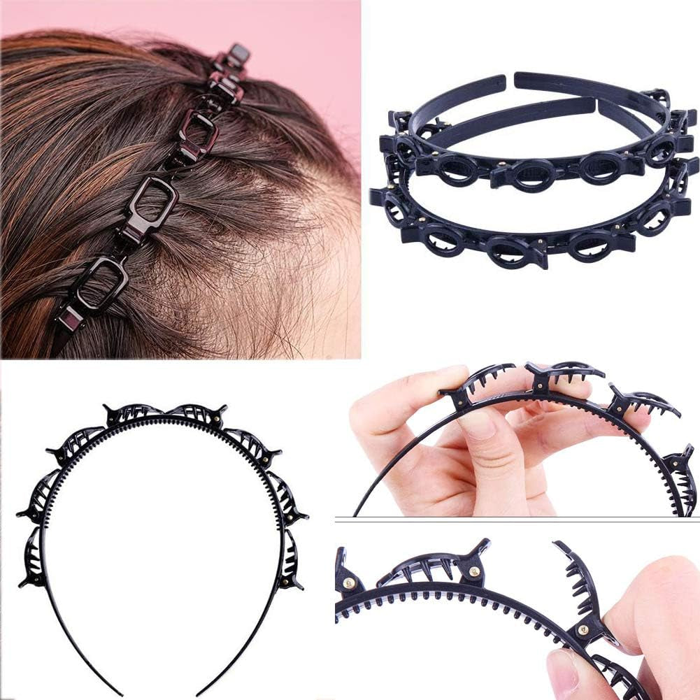 Double Bangs Hairpin, 2Pcs Hairpin Headbands, Twist and Clip Headband/Korean Braided Headband/Hairpin Hair Band/Diy Hairband Non-Slip for Women Girls
