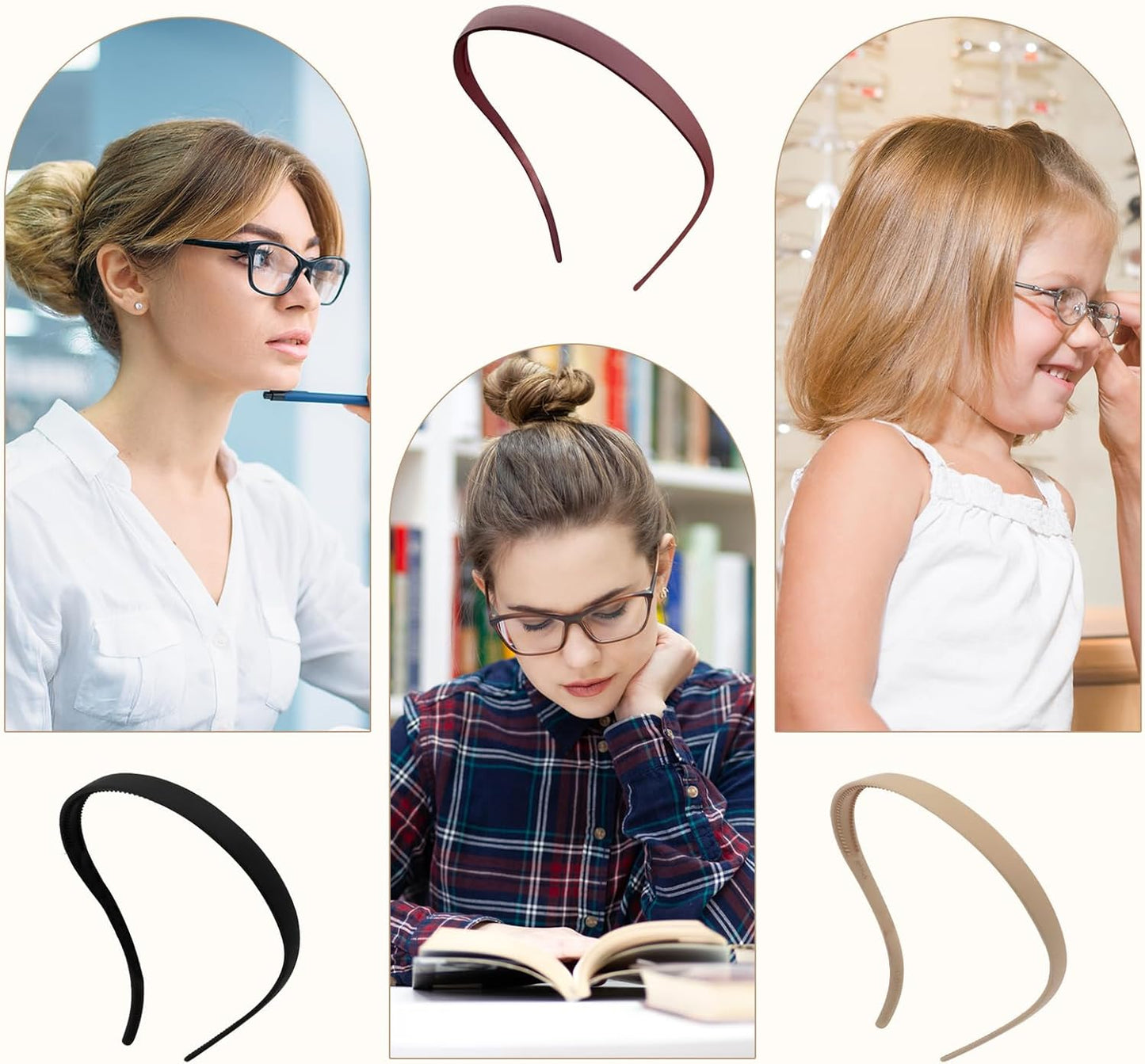 3 Pieces Zigzag Hairband with Clips, Thin Hairbands for Women, Matte Finish, Non-Slip, Ideal for Glasses and Everyday Use (Black + Wine Red + Coffee)