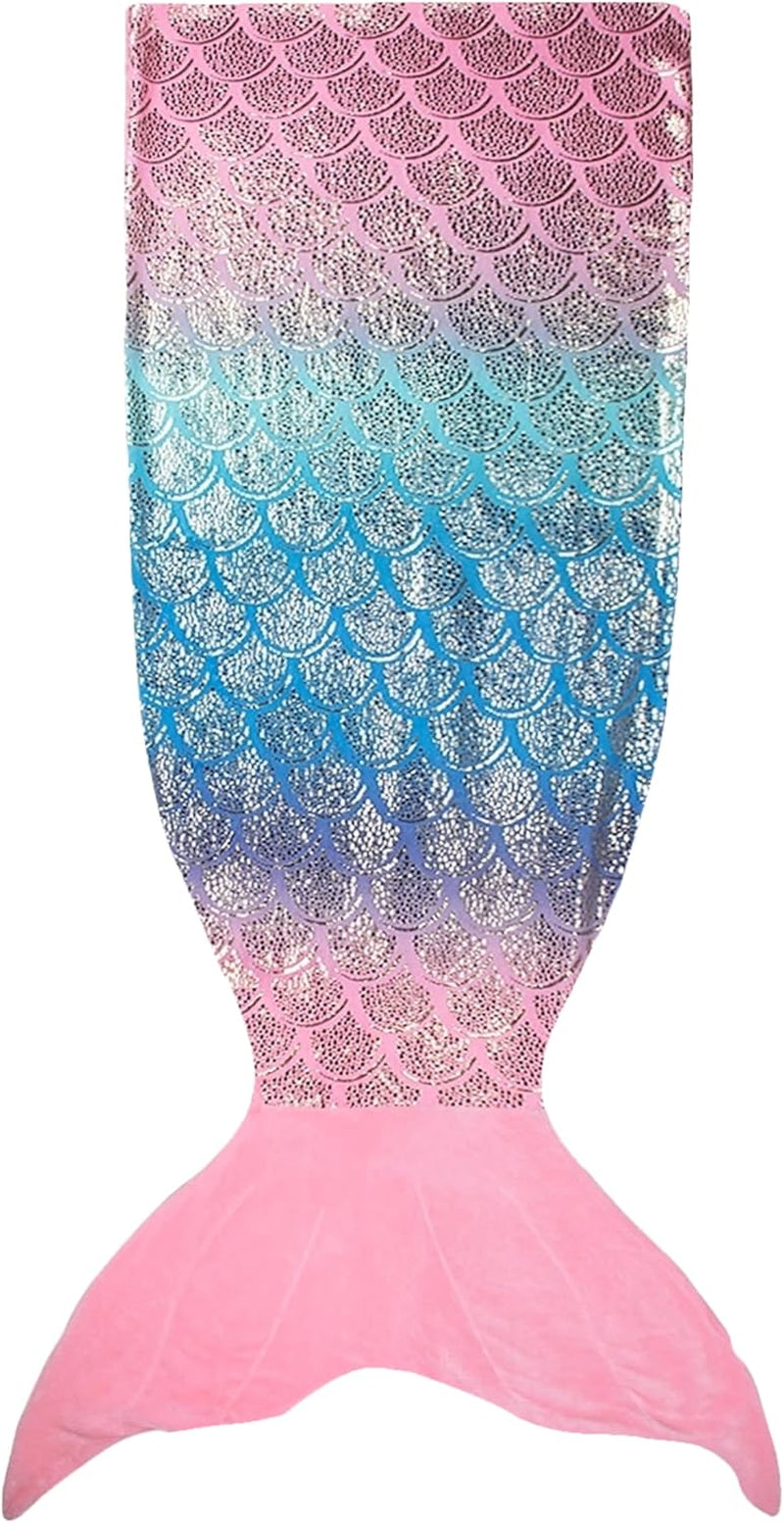 Mermaid Tail Blanket, Soft Warm Plush Fleece Sleeping Bag Snuggle Blanket for Teens 155 X 48 Cm Rainbow Ombre, Fish Scale Pattern