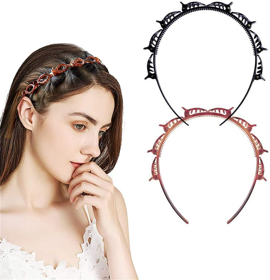 Double Bangs Hairpin, 2Pcs Hairpin Headbands, Twist and Clip Headband/Korean Braided Headband/Hairpin Hair Band/Diy Hairband Non-Slip for Women Girls