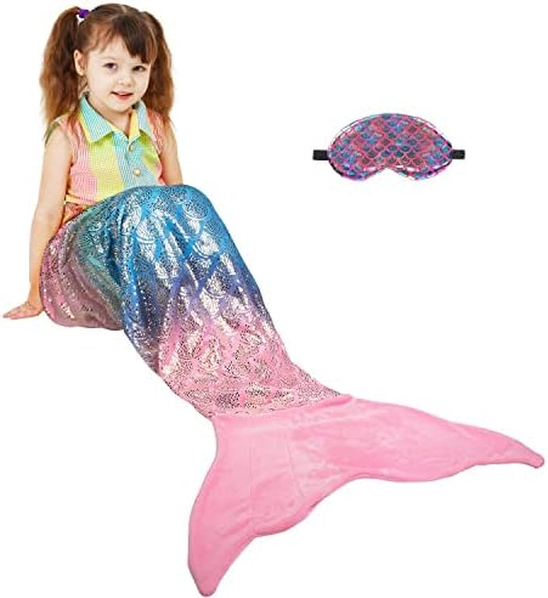 Mermaid Tail Blanket, Soft Warm Plush Fleece Sleeping Bag Snuggle Blanket for Teens 155 X 48 Cm Rainbow Ombre, Fish Scale Pattern