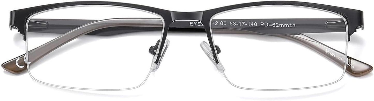 5 Pack Reading Glasses Men Metal Half Frame Spring Hinges Rectangular Style Eyeglasses Readers 1.75