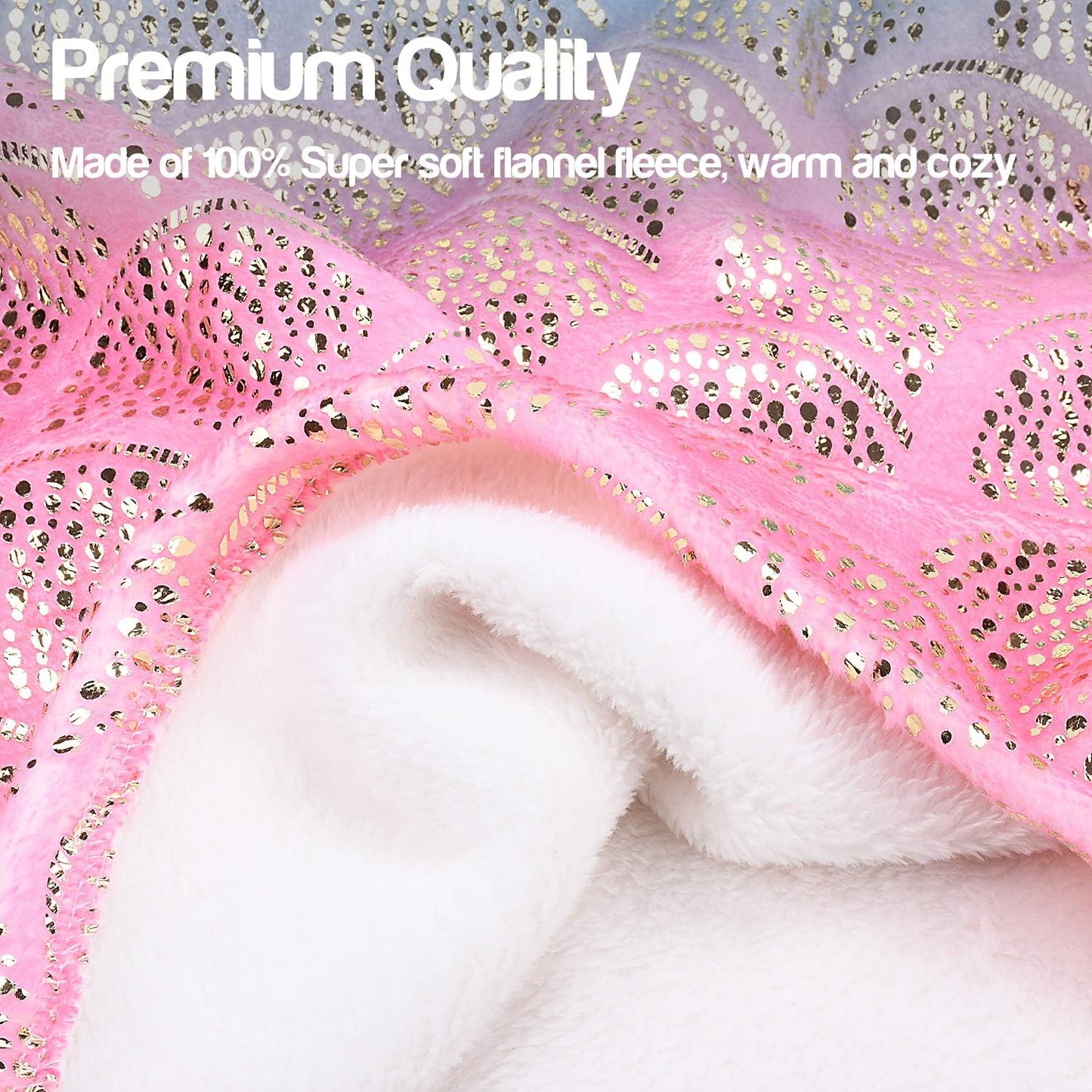 Mermaid Tail Blanket, Soft Warm Plush Fleece Sleeping Bag Snuggle Blanket for Teens 155 X 48 Cm Rainbow Ombre, Fish Scale Pattern