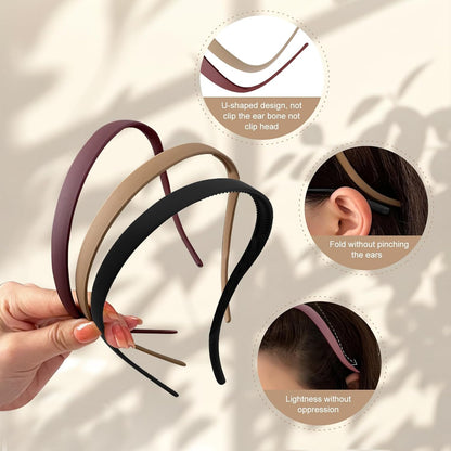 3 Pieces Zigzag Hairband with Clips, Thin Hairbands for Women, Matte Finish, Non-Slip, Ideal for Glasses and Everyday Use (Black + Wine Red + Coffee)