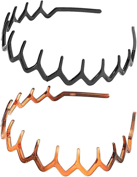 Zig Zag Headband for Women'S Hair: 2 Pack Plastic Wavy Hair Bands for Work, Sports, Wash Face - Sharks Wide Tooth Comb Hair Bands for Women Girls - Hair Bands for Fashion Men