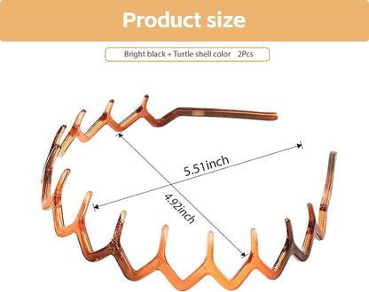 Zig Zag Headband for Women'S Hair: 2 Pack Plastic Wavy Hair Bands for Work, Sports, Wash Face - Sharks Wide Tooth Comb Hair Bands for Women Girls - Hair Bands for Fashion Men