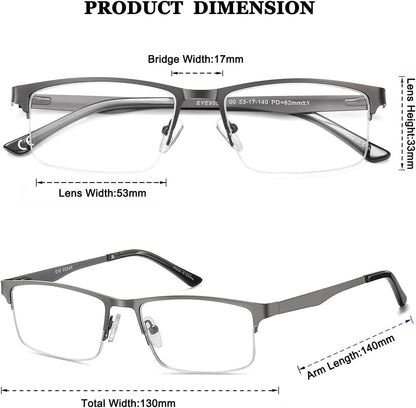 5 Pack Reading Glasses Men Metal Half Frame Spring Hinges Rectangular Style Eyeglasses Readers 1.75