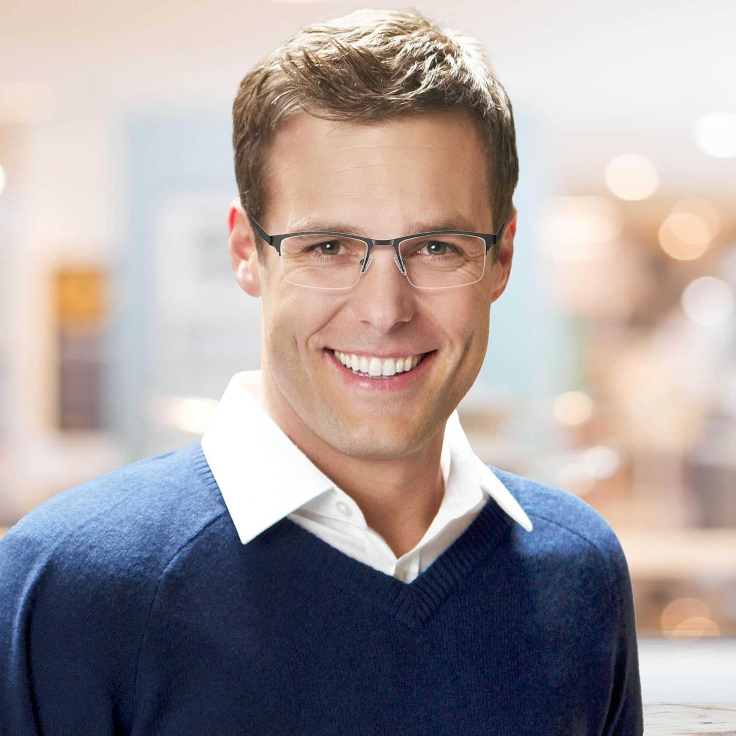 5 Pack Reading Glasses Men Metal Half Frame Spring Hinges Rectangular Style Eyeglasses Readers 1.75
