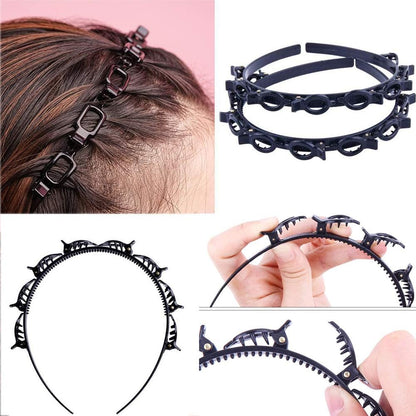 Double Bangs Hairpin, 2Pcs Hairpin Headbands, Twist and Clip Headband/Korean Braided Headband/Hairpin Hair Band/Diy Hairband Non-Slip for Women Girls