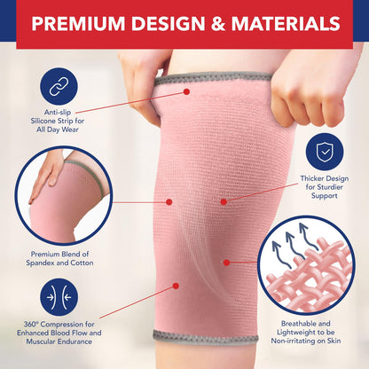 Doctor Developed Knee Brace/Knee Support/Compression Sleeve & HANDBOOK - Relief for Joint Disease (Osteo/Rheumatoid), Tendonitis, Running & Weightlifting (Pink, M)