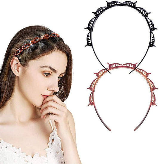 Double Bangs Hairpin, 2Pcs Hairpin Headbands, Twist and Clip Headband/Korean Braided Headband/Hairpin Hair Band/Diy Hairband Non-Slip for Women Girls