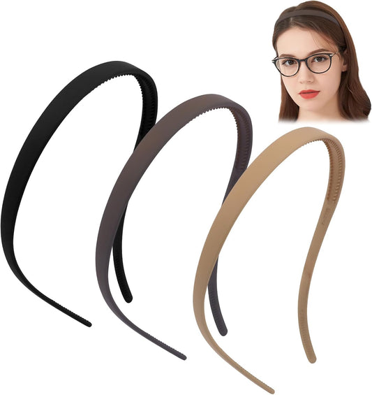 3 Pieces Zigzag Hairband with Clips, Thin Hairbands for Women, Matte Finish, Non-Slip, Ideal for Glasses and Everyday Use (Black + Wine Red + Coffee)